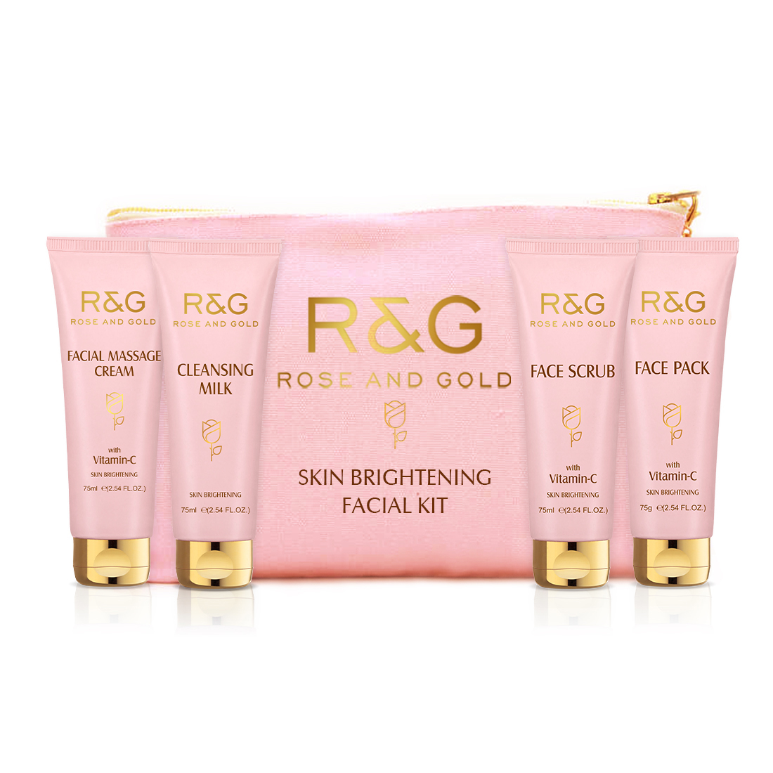 Skin Brightening Facial Kit For Gold Like Glow - Cleansing Milk, Face Scrub, Facial Massaging Cream, Face Pack - 4 Easy Steps For Bright and Radiant Skin - Usage Upto 7 Times For Facial